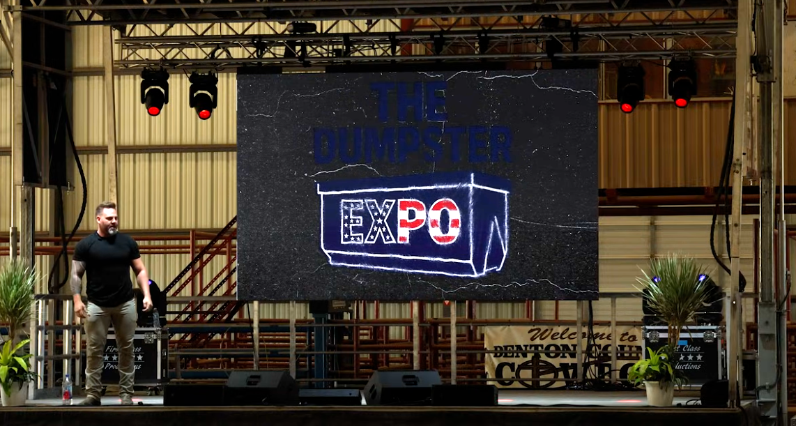 Dumpster Expo 2025 - Keaton Hoskins on stage at the rodeo arena