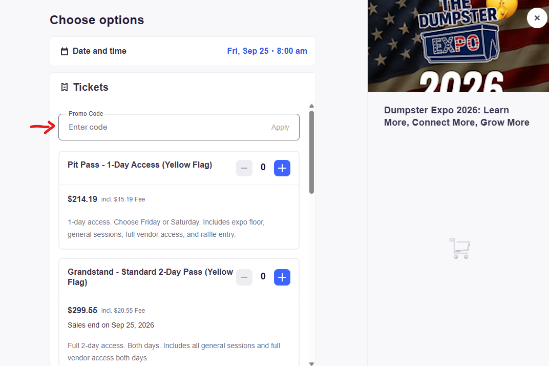 Where to paste your promo code on the Eventbrite checkout page
